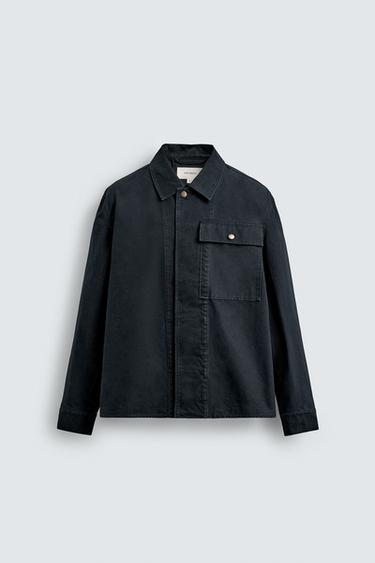 CANVAS POCKET OVERSHIRT - Navy blue by Zara