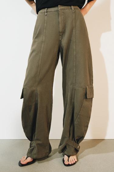 ZW COLLECTION CARGO BARREL TROUSERS - Khaki by Zara