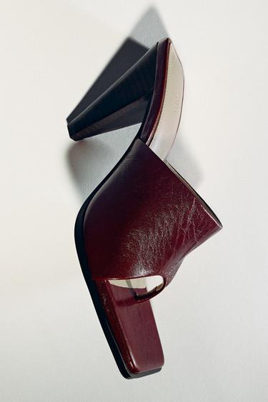 Zara LIMITED EDITION LEATHER HEELED SANDALS - Burgundy Red