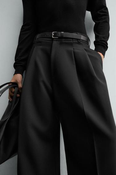 WIDE-LEG PLEATED TROUSERS - Black by Zara - Image 5