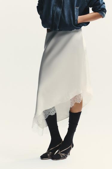 SATIN LACE SKIRT - Oyster-white by Zara - Image 2