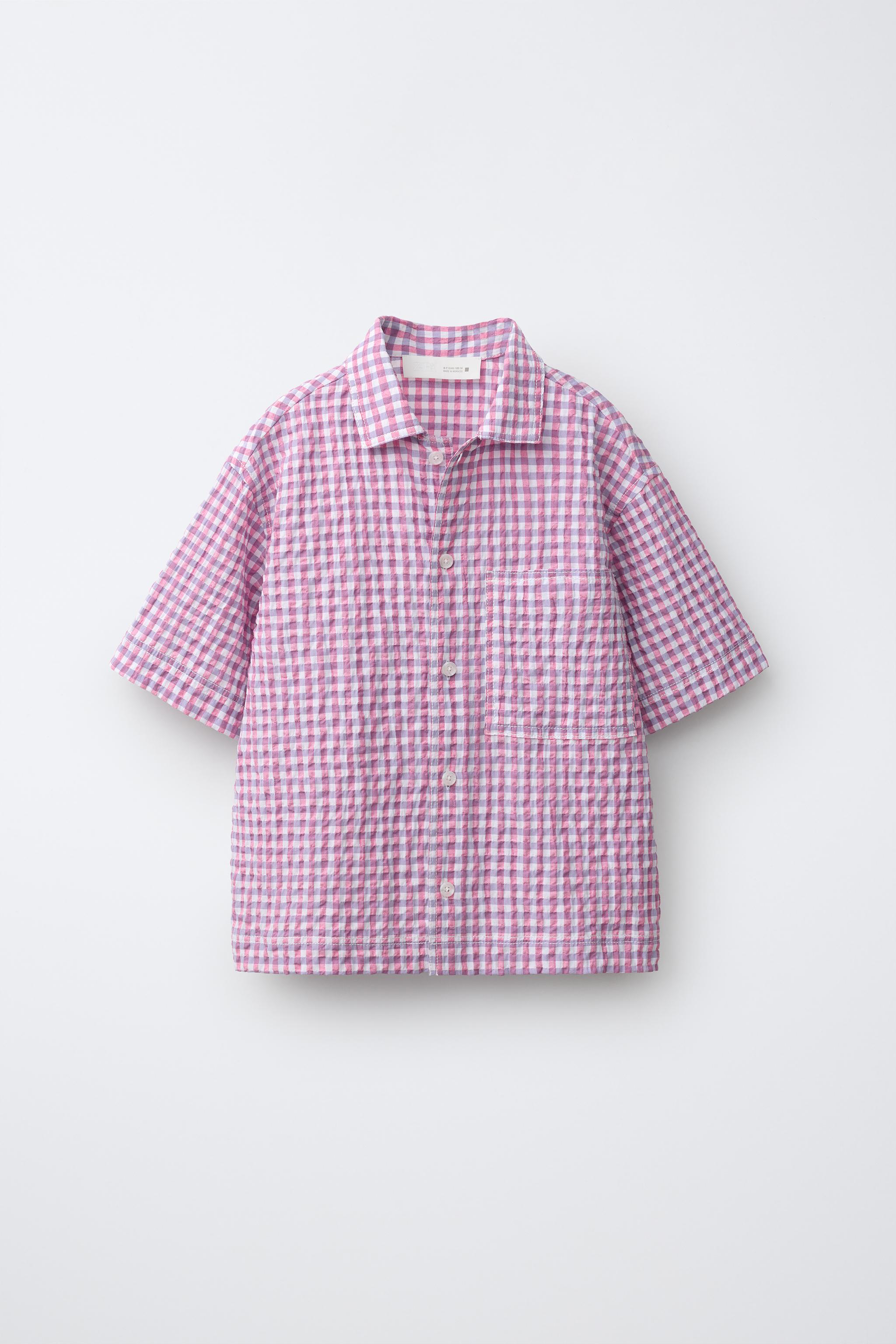 リンクリーチェックウィングシャツ リンクル加工チェックシャツ - ピンク/ホワイト | ZARA Japan / 日本