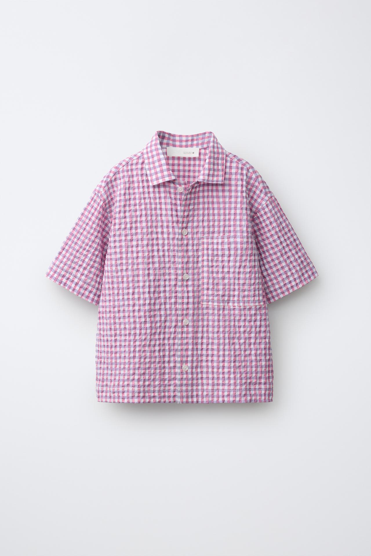 WRINKLED EFFECT PLAID SHIRT — Pink / White