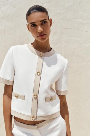 CONTRAST SHORT SLEEVE BLAZER - Oyster-white by Zara