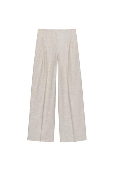 PANTALÓN RECTO PINZAS CON LINO - Arena / Vigoré de Zara