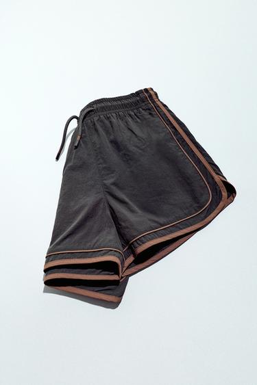 Zara 6-14 歲/撞色飾帶游泳短褲 - 煤灰色