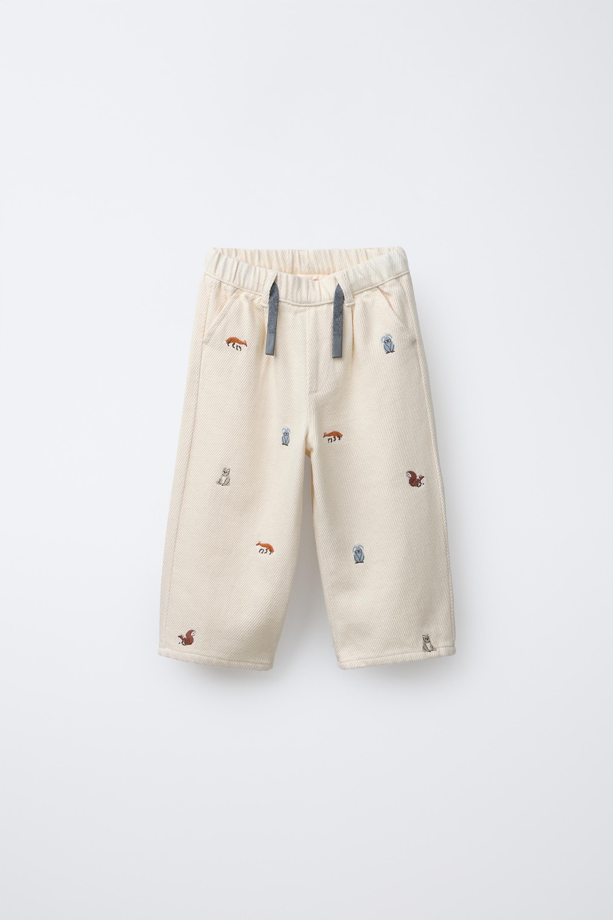 ZARA バギショーツ アニマル ソフトタッチ アニマル刺繍 バギーパンツ - エクリュ | ZARA