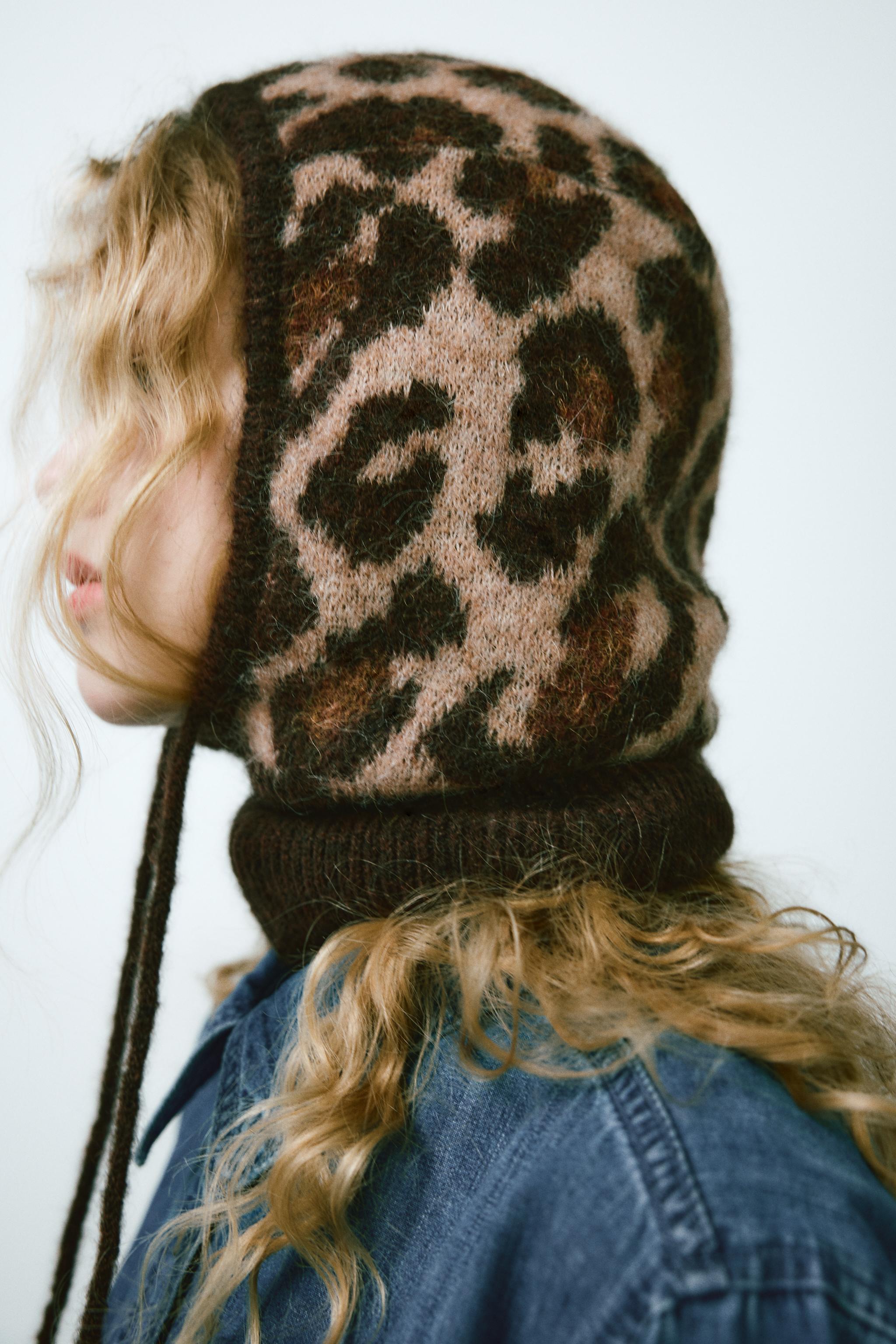 Knit Winter Hat Women Cute Bear Balaclava Warm Hooded Scarf