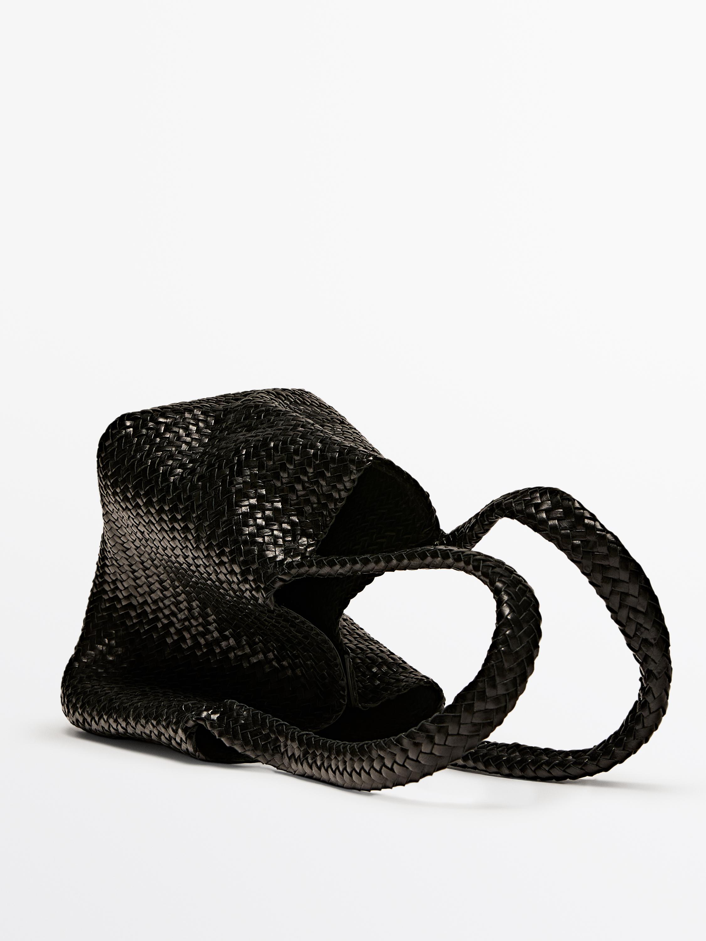 Sac tote tressé moyen format en cuir nappa