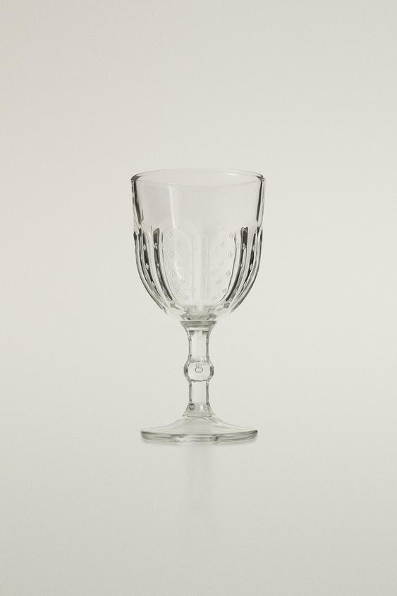 Zara RAISED DESIGN FLORAL WINE GLASS - Transparent - Image 0
