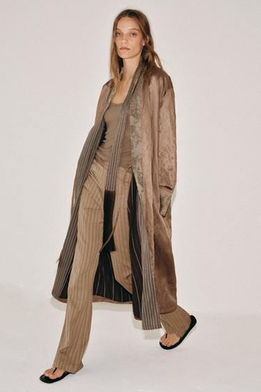 ZW COLLECTION JACQUARD KIMONO WITH SCARF - Pale pink by Zara