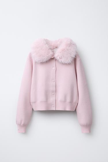 Zara Pembe - ÇIKARILABİLİR SUNİ KÜRK YAKALI HIRKA