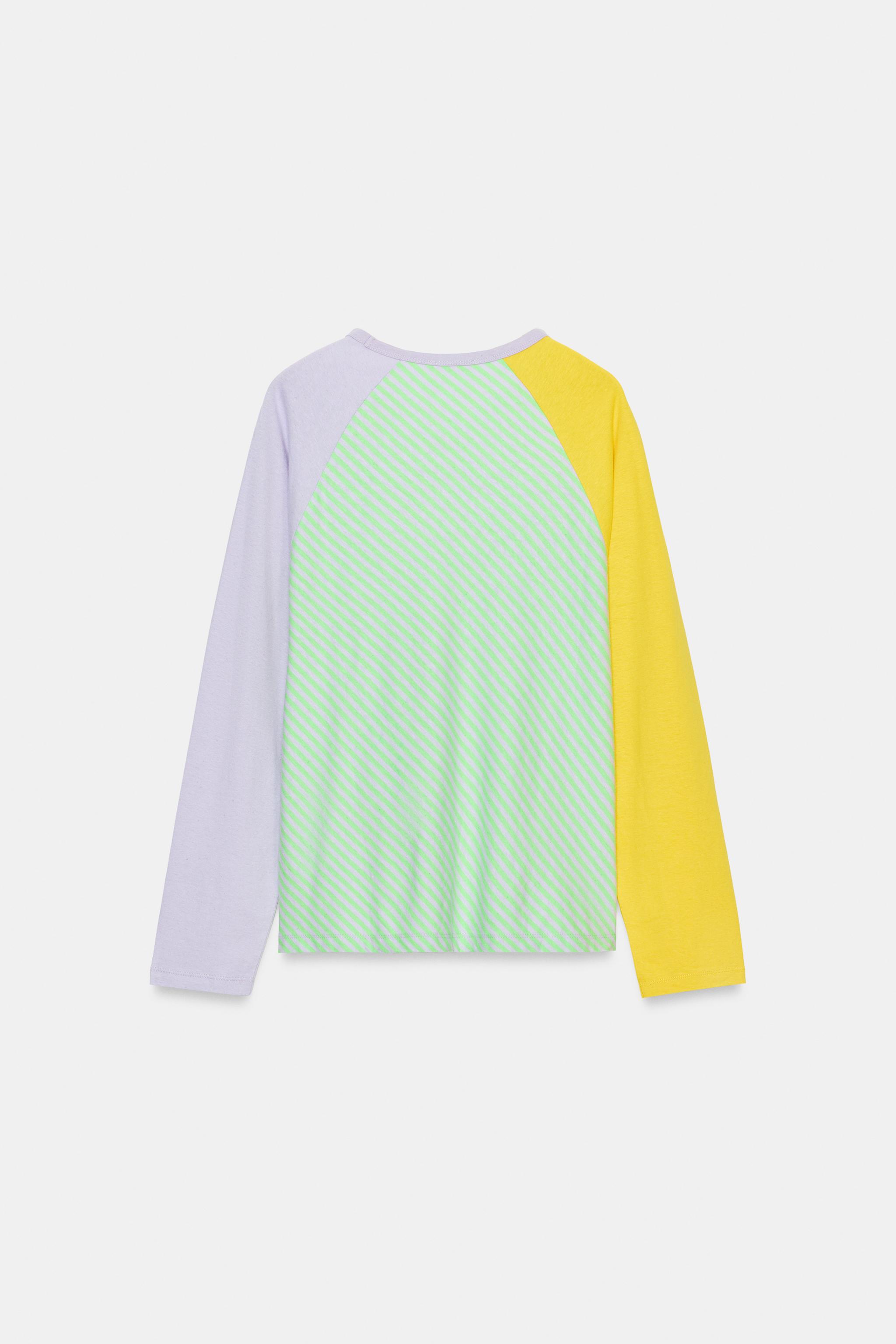 Женские футболки Zara TRICOLOR COTTON AND LINEN T-SHIRT — фото 7