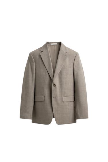 COMFORT WOOL BLEND SUIT BLAZER - Grey / Beige by Zara