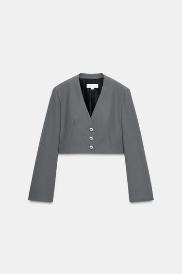 LAPEL-LESS CROPPED BLAZER - Grey by Zara