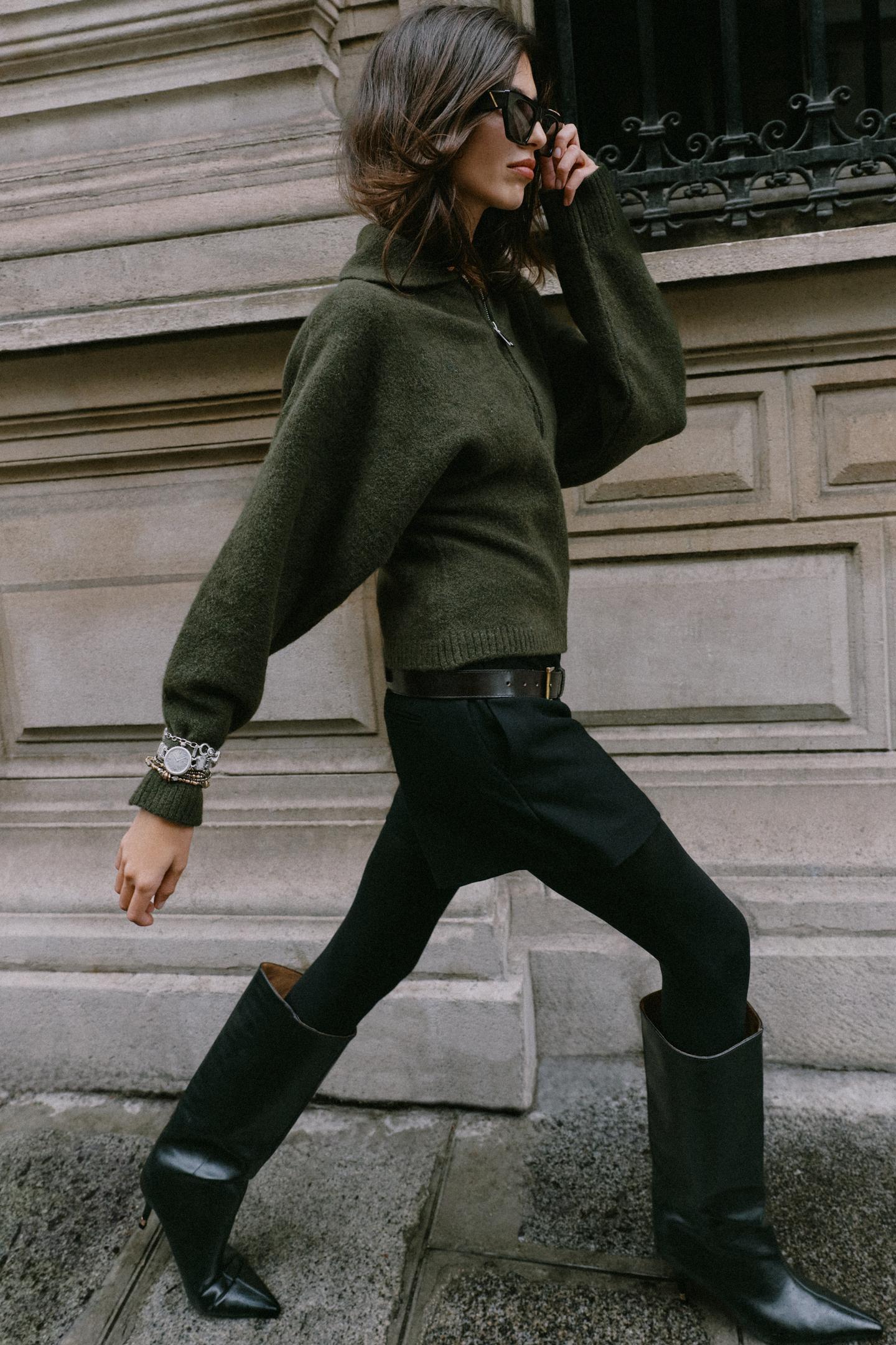 Женский свитер Zara Soft Knit Zip-Up, цвет: Тёмный хаки — фото 3