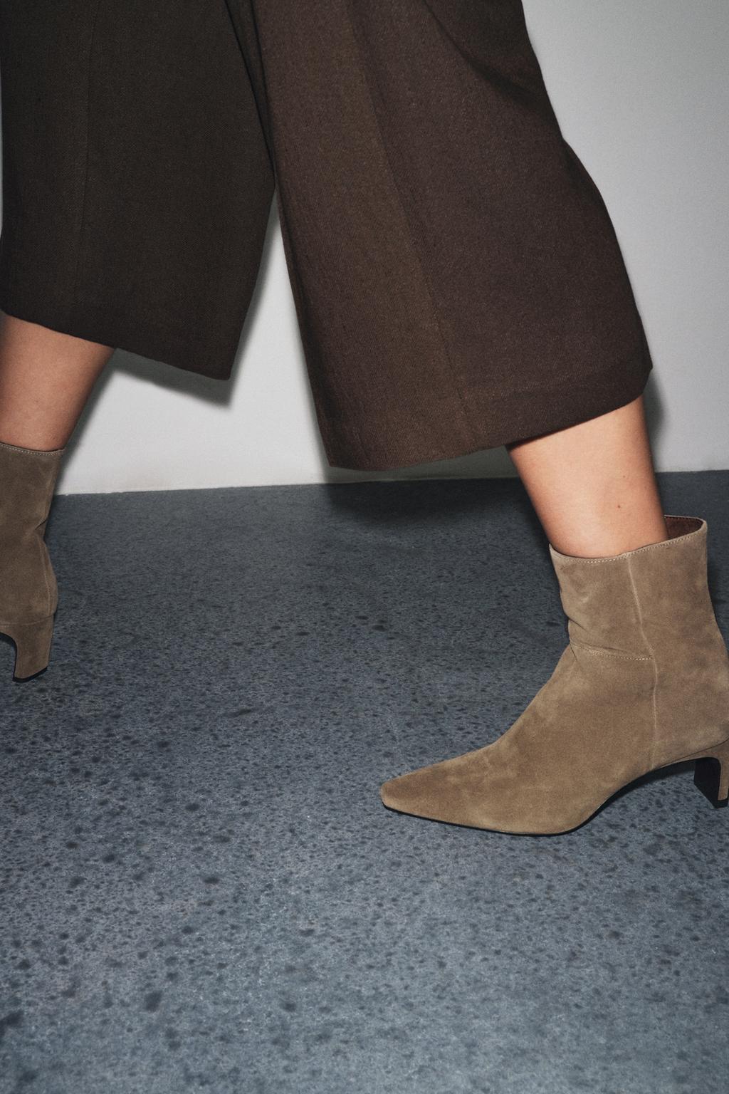 SPLIT LEATHER KITTEN HEEL ANKLE BOOTS - image 2