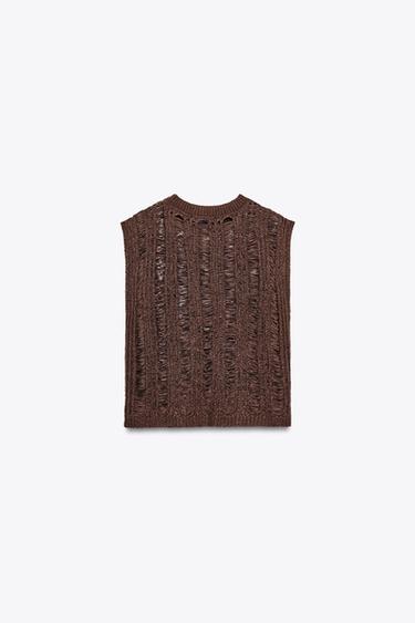 TOP EN MAILLE À RUBANS - Marron de Zara - Image 5