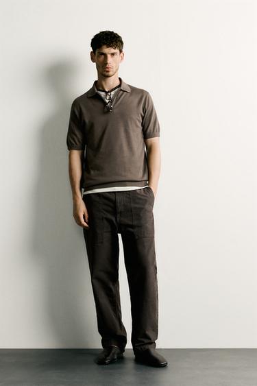 REGULAR FIT KNIT ZIP POLO SHIRT - Taupe grey by Zara - Image 0
