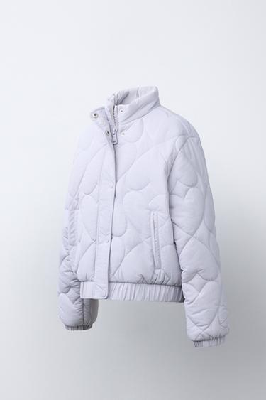 HEART PRINT PUFFER JACKET - Blue grey by Zara