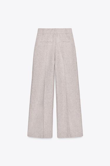 Zara ZW COLLECTION WIDE LEG STRUCTURE PANTS - Beige
