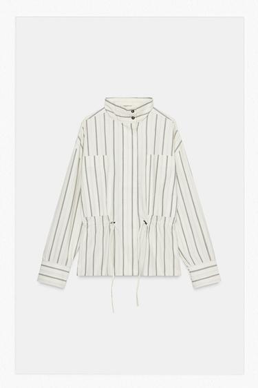 STRIPED PYJAMA SHIRT WITH POCKETS - Ecru / Blue by Zara