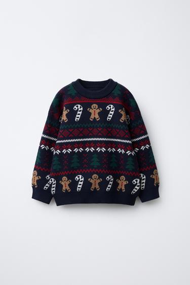 Zara BISCUIT JACQUARD KNIT JUMPER - Navy blue