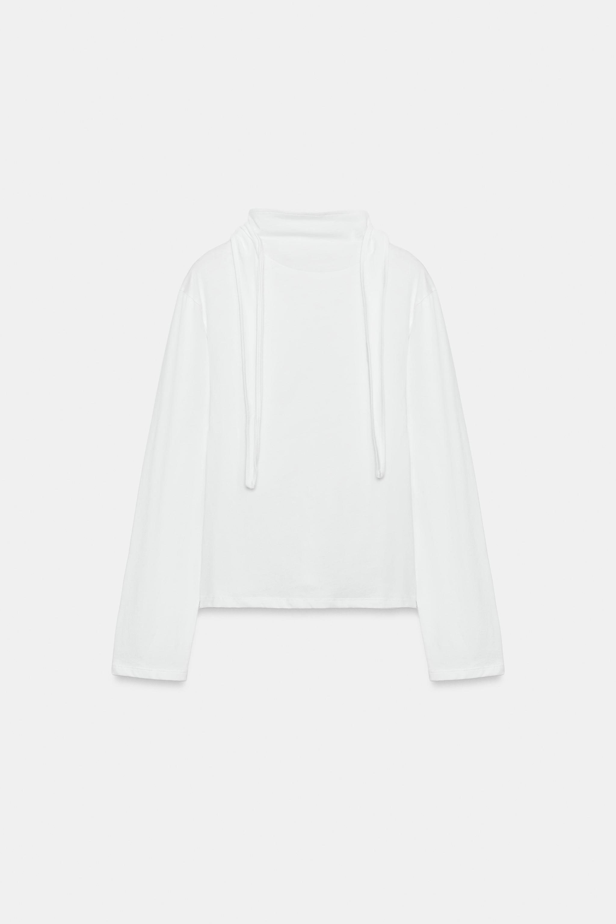Женские футболки Zara SCARF DETAIL T-SHIRT — фото 6