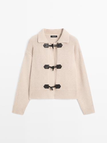 Cardigan laine bouton corne - Vison de Zara