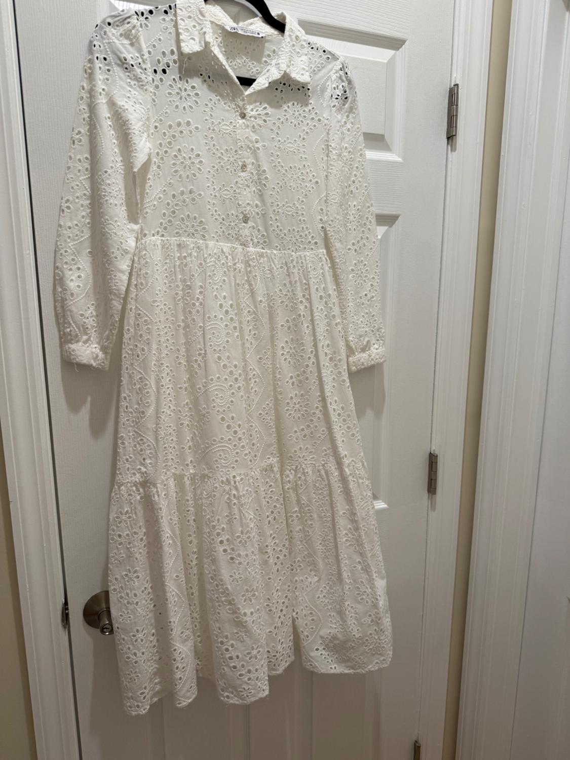 OPENWORK EMBROIDERY MIDI DRESS