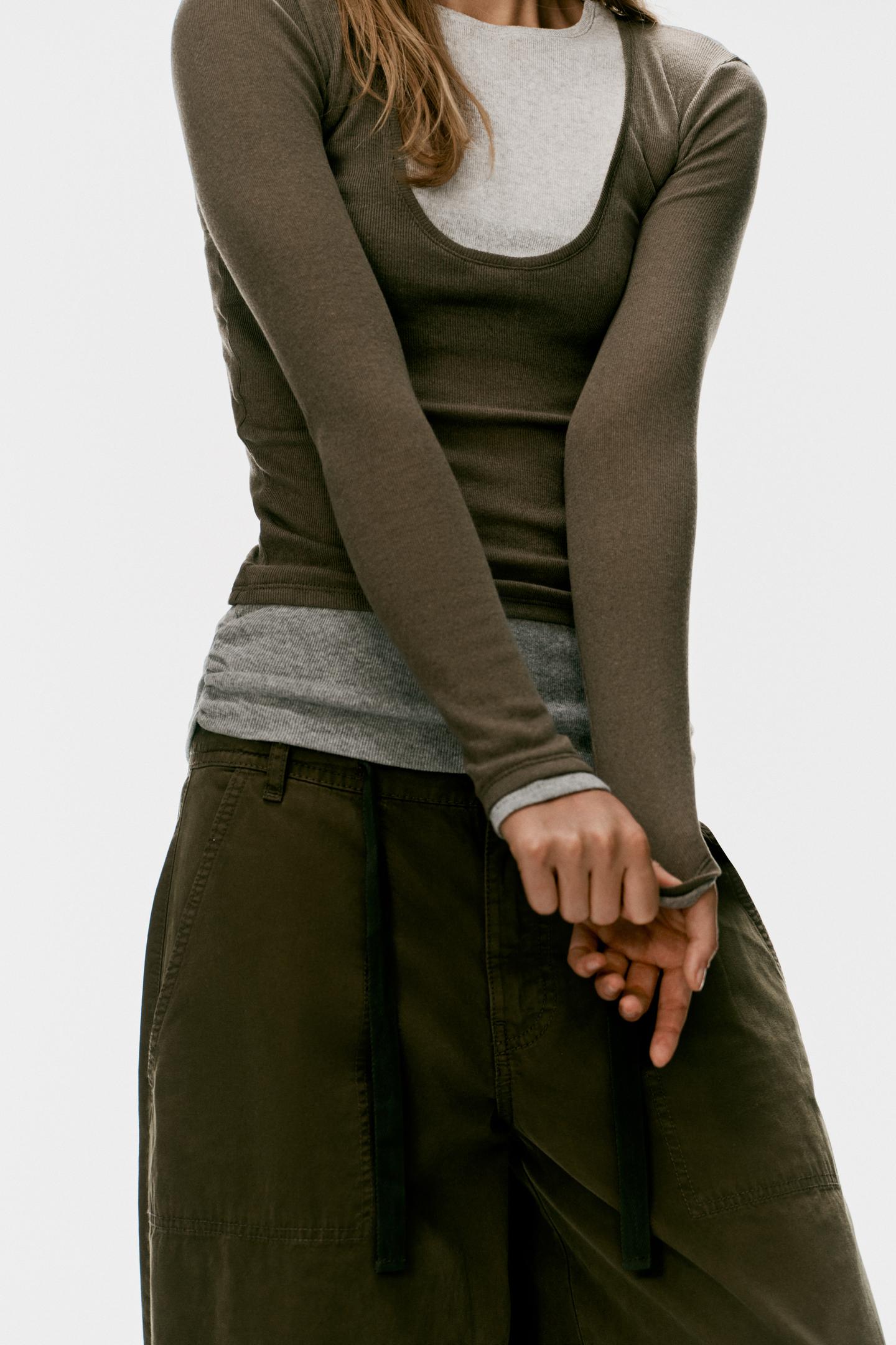Женская футболка Zara Triple Layer Mock Neck, цвет: Хаки — фото 3