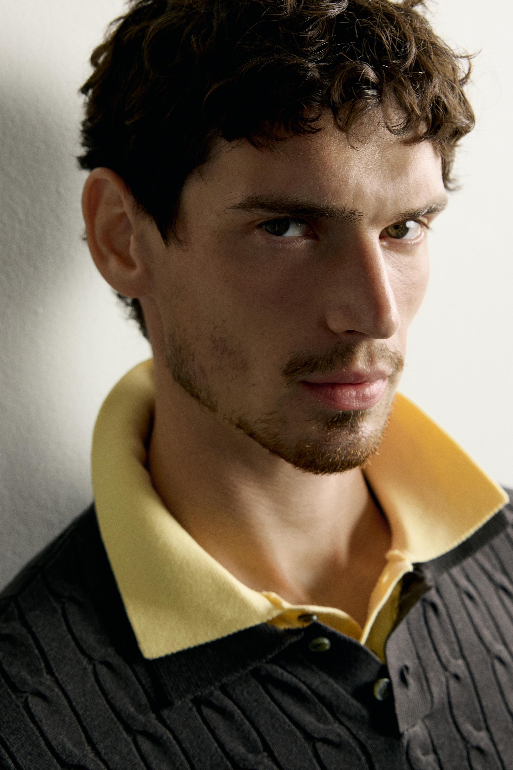 CABLE KNIT POLO SHIRT