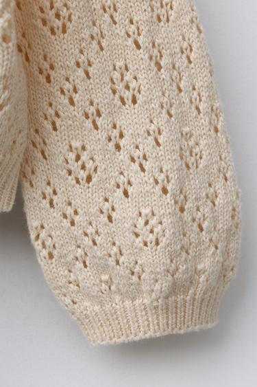 CUTWORK KNIT CARDIGAN WITH EMBROIDERED FLOWERS - Ecru by Zara - Image 3