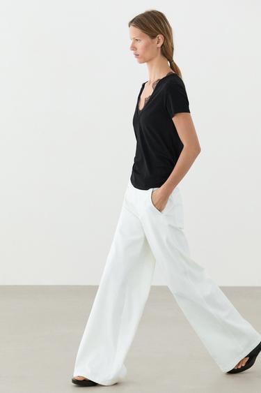 Zara V-neck T-shirt with lace detail - Black