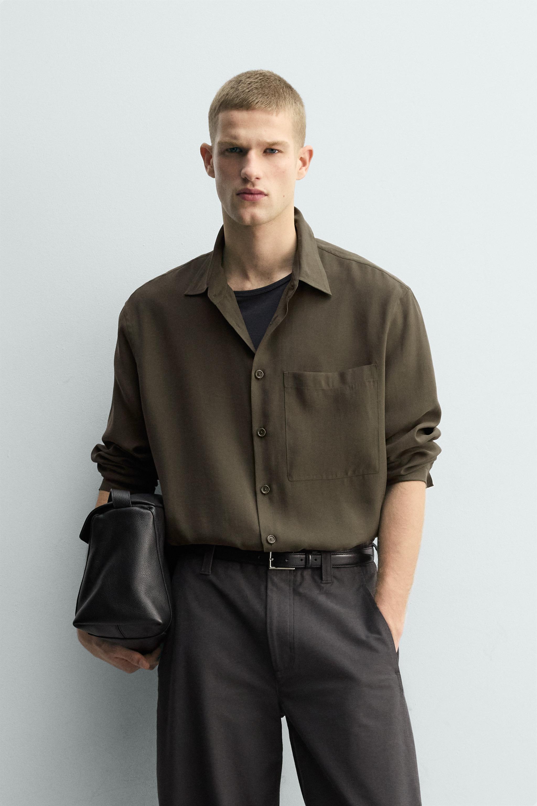 FLUID SHIRT WITH POCKET — Khaki