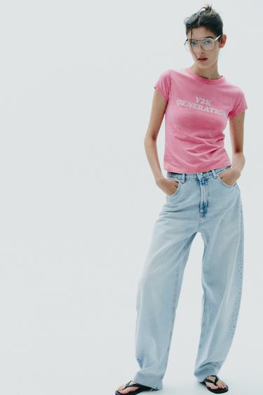 CAMISETA EFECTO LAVADO STRASS - Rosa de Zara