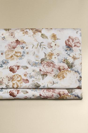 FLORAL SATEEN FLAT SHEET (300 THREAD COUNT) - Oyster-white by Zara