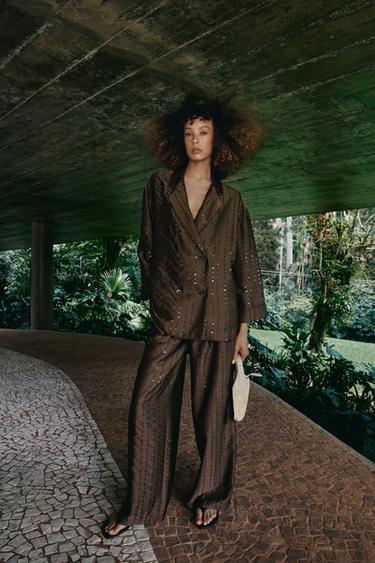 VESTE À PAILLETTES ET BOUTONNAGE CROISÉ - Marron de Zara - Image 5