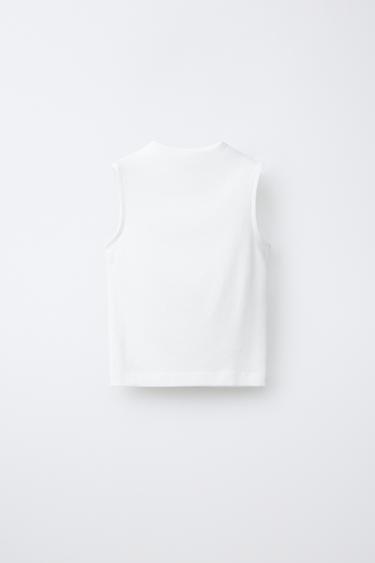 CAMISETA CUELLO SUBIDO CON MODAL - Blanco roto de Zara - Imagen 0
