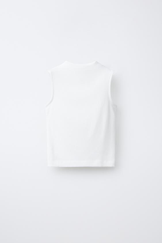 CAMISETA CUELLO SUBIDO CON MODAL - Blanco roto de Zara - Imagen 0