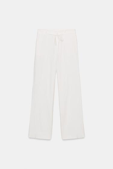 PANTALÓN CON LINO LAZADA - Crudo de Zara - Imagen 0