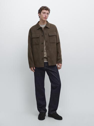 Zara Wool blend overshirt with pockets - Khaki