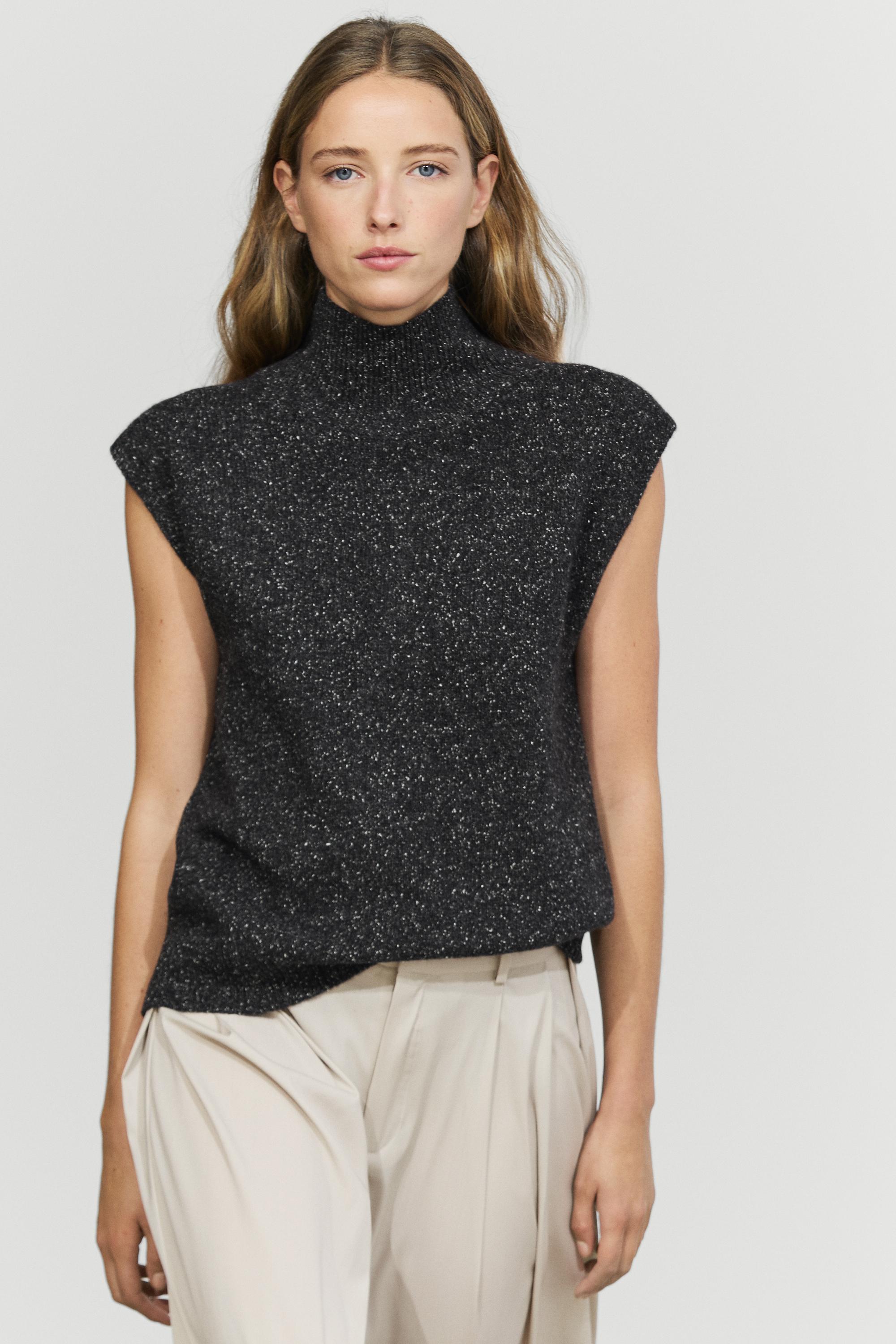 Wool-silk blend knit turtleneck vest