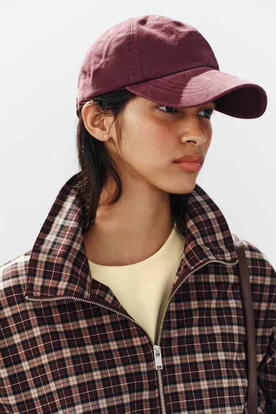 Zara 素色斜紋棒球帽 - 暗紅色 - 圖片 0