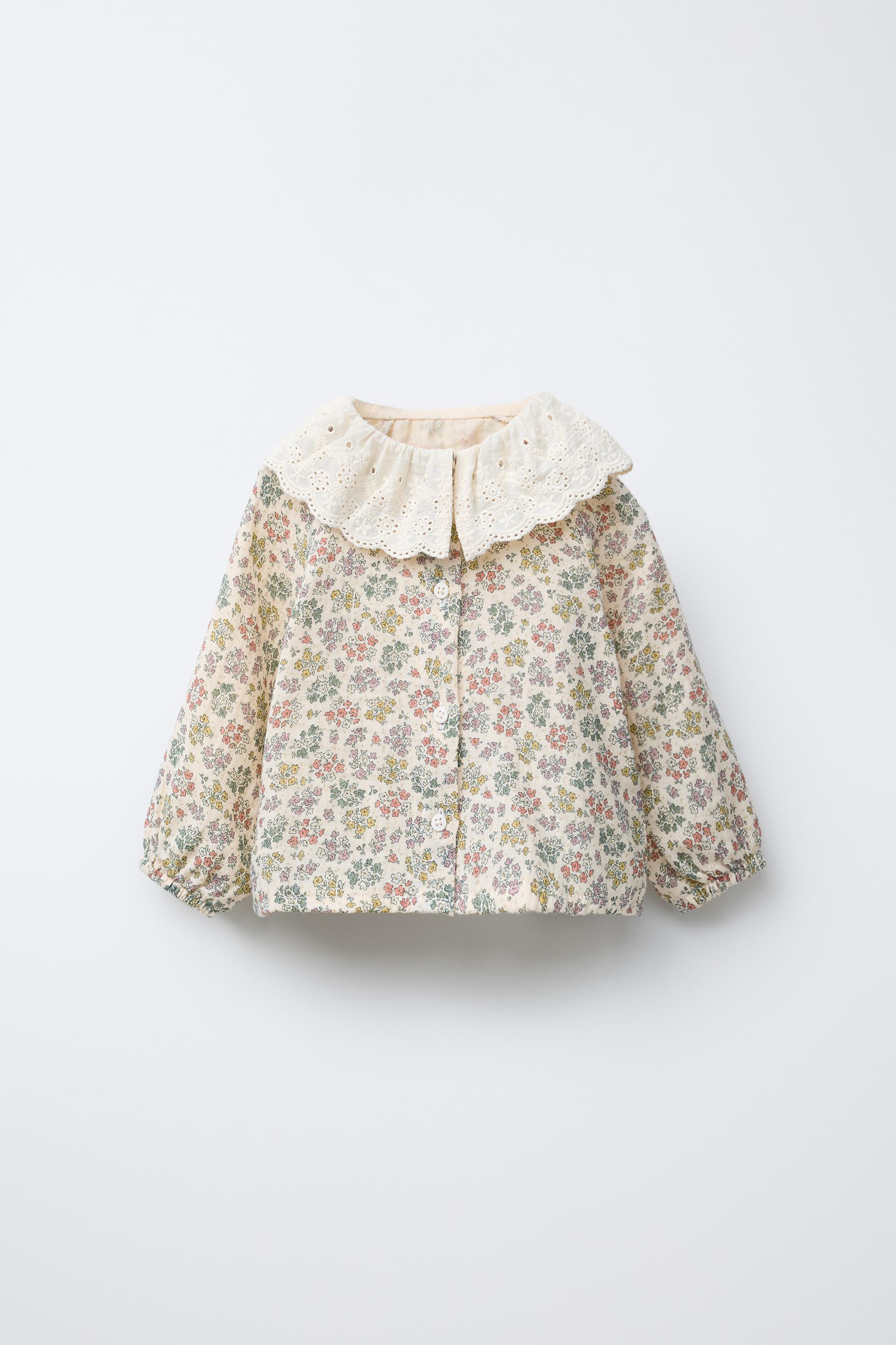 EMBROIDERED PETER PAN COLLAR SHIRT - Green / Ecru | ZARA