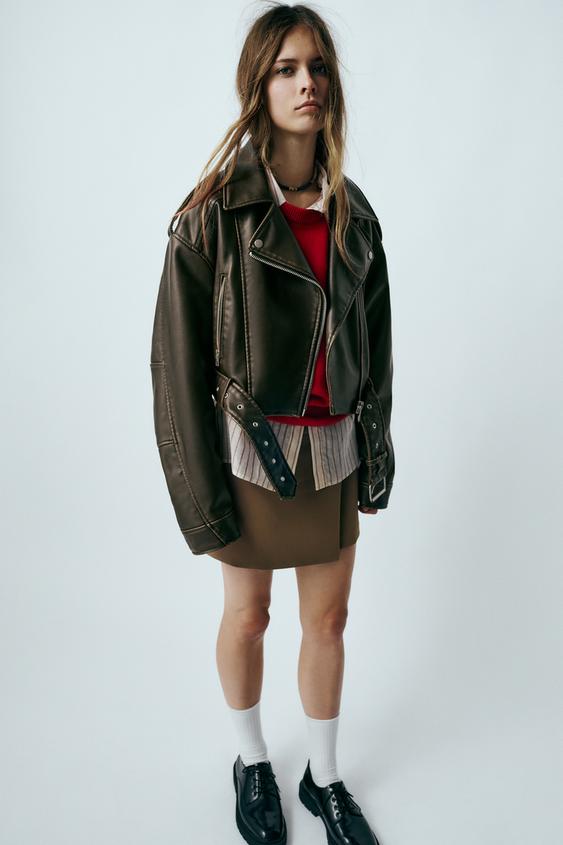 Leather Trend - Zara - Giacca Donna in Vera Pelle Colore Fango Invecchiato  (38) : : Moda