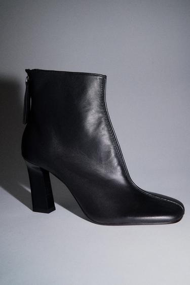 LIMITED EDITION LEATHER HEELED ANKLE BOOTS - Black by Zara