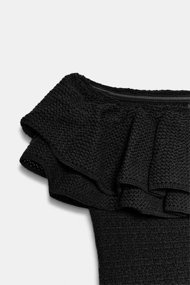 ROBE MI-LONGUE EN MAILLE À VOLANTS - Noir de Zara - Image 9