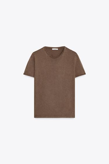 Zara WASHED SHORT SLEEVE T-SHIRT - Toffee