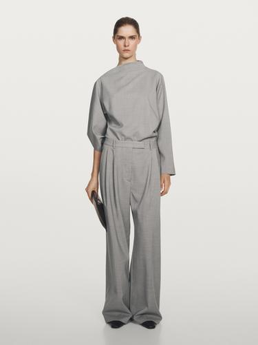 Zara 100% wool wide-leg trousers with darts - STUDIO - Light gray - Image 0